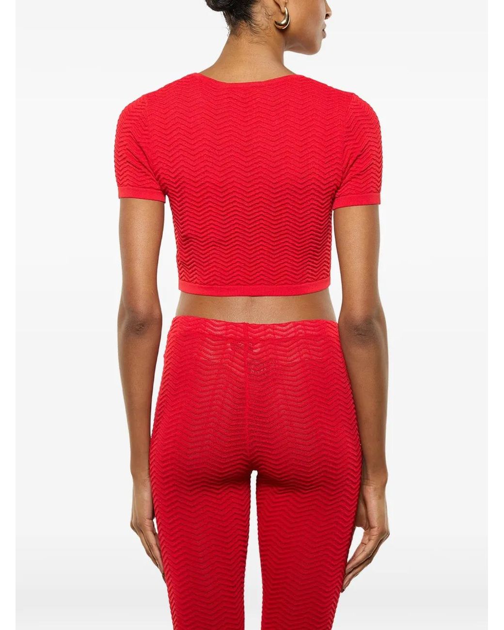 Laneus Red Knit Cropped T-Shirt