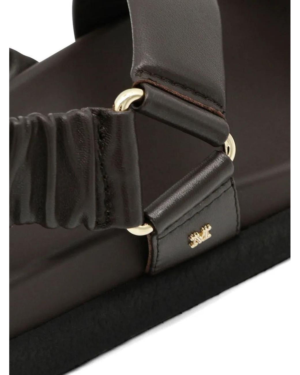Max Mara Black Ruched Slingback Leather Sandals