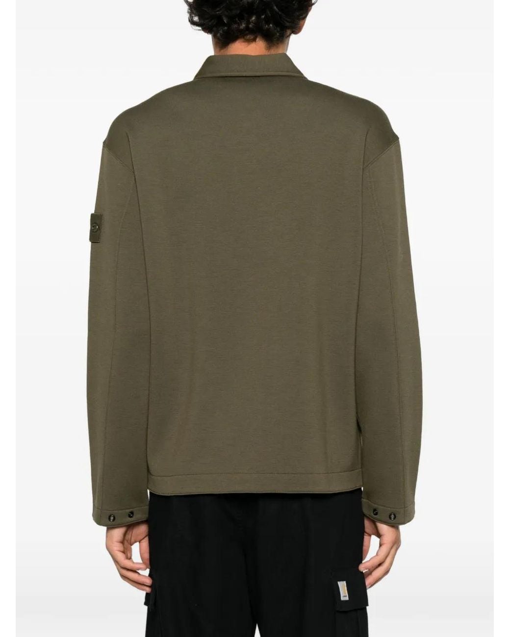 Stone Island Green Logo-Patch Zip-Up Sweater for men