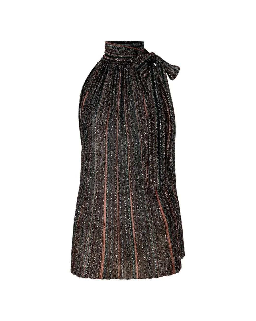 Missoni Black Tie-Neck Striped Top