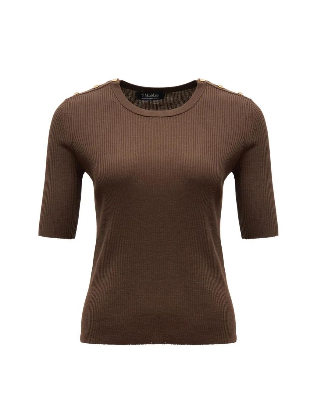 Max Mara Brown Ribbed-Knit Button-Detail Sweater
