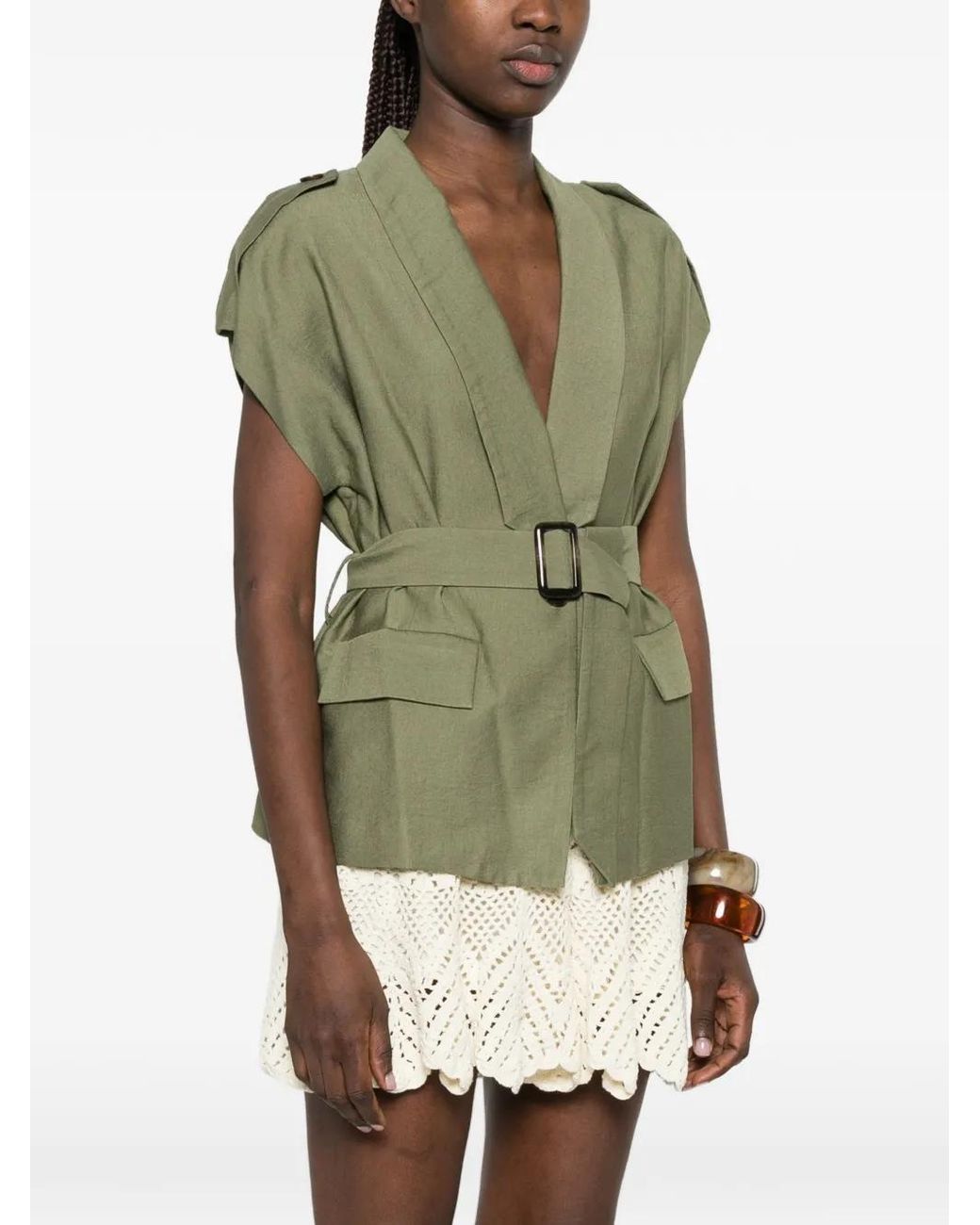Dixie Green Belted Cap-Sleeve Jacket