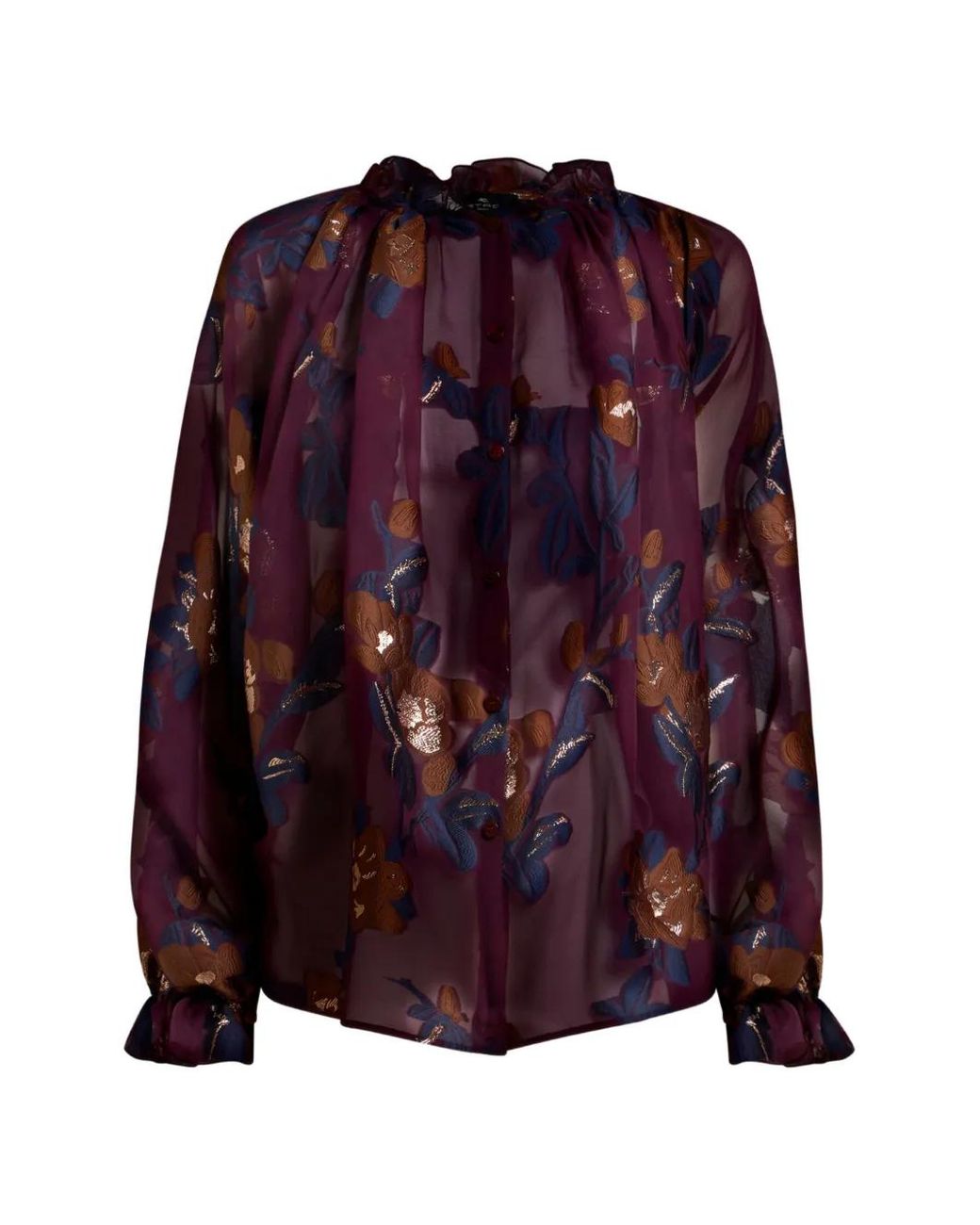 Etro Purple Silk-Blend Jacquard Shirt With Fil Coupé Flowers