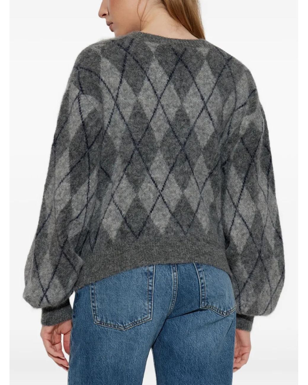 Gestuz Gray Argyle-Check Cardigan
