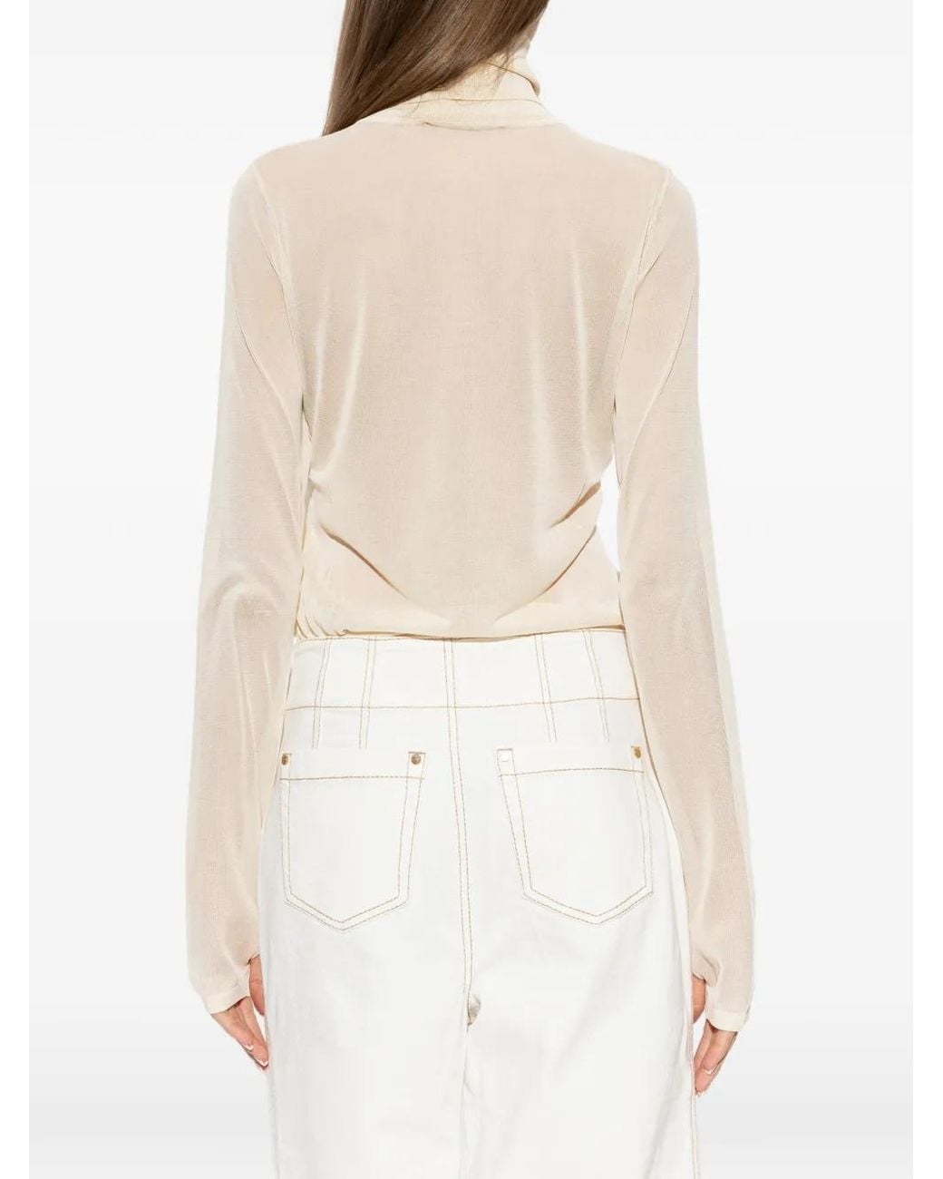 Zimmermann White Sheer Roll-Neck Top