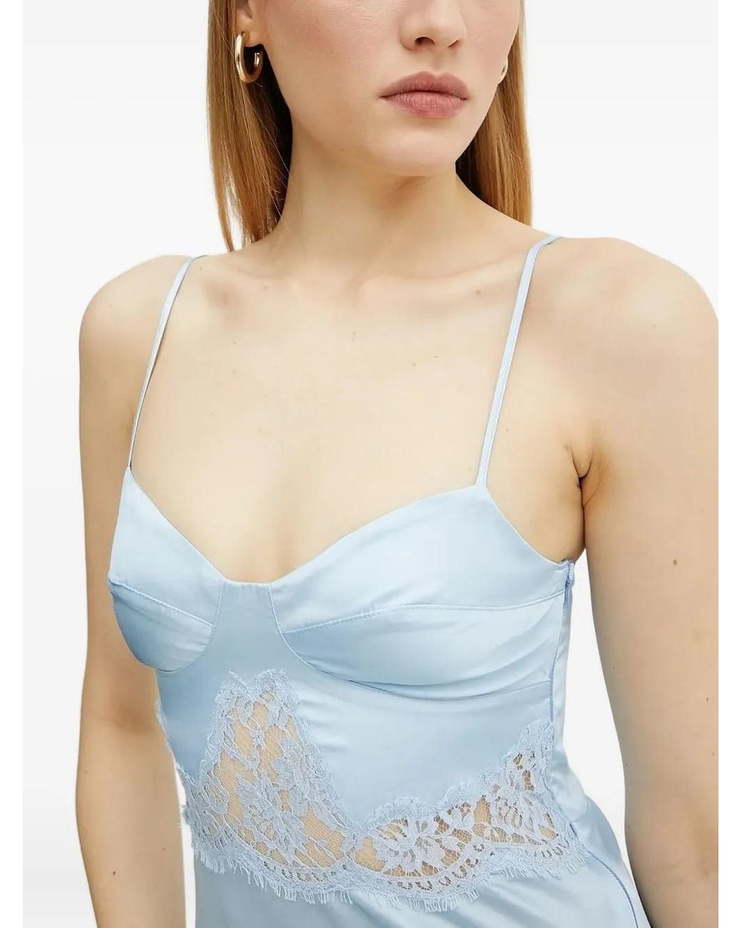ERMANNO FIRENZE White Lace-Insert Slip Midi Dress