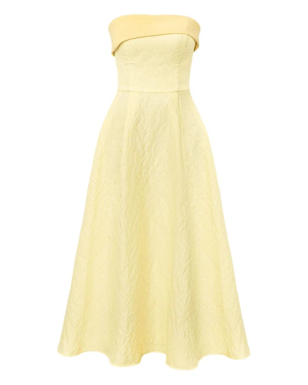 POST MERIDIEM Yellow Jacquard Satin-Panel Midi Dress