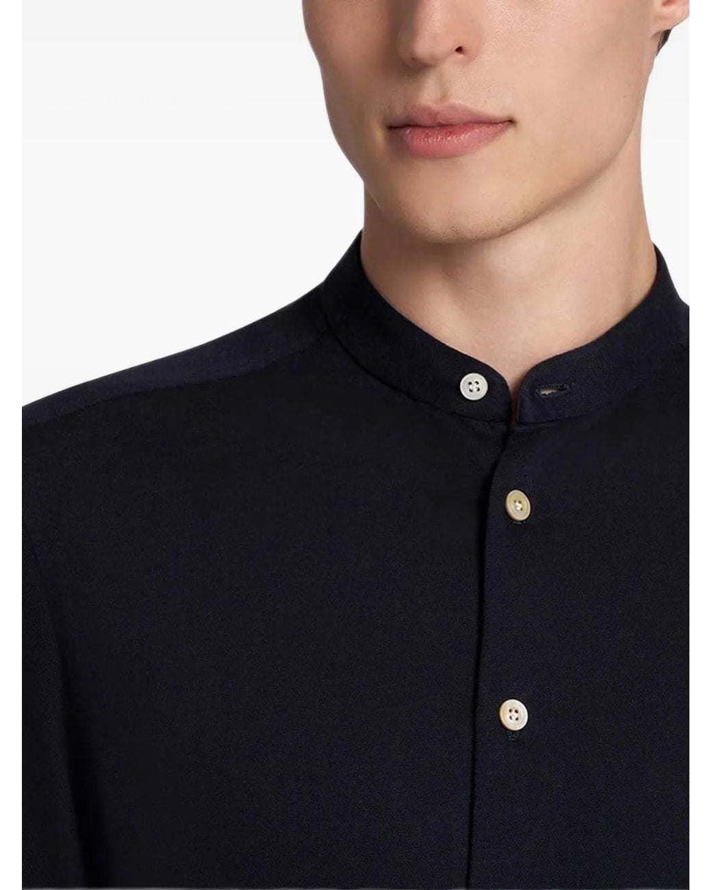 Kiton Blue Mandarin-Collar Shirt for men
