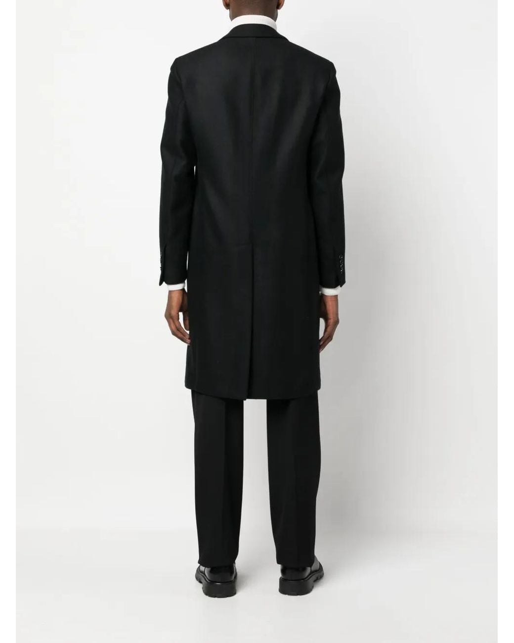 Lardini Black Single-Breasted Boxy Wool Coat for men