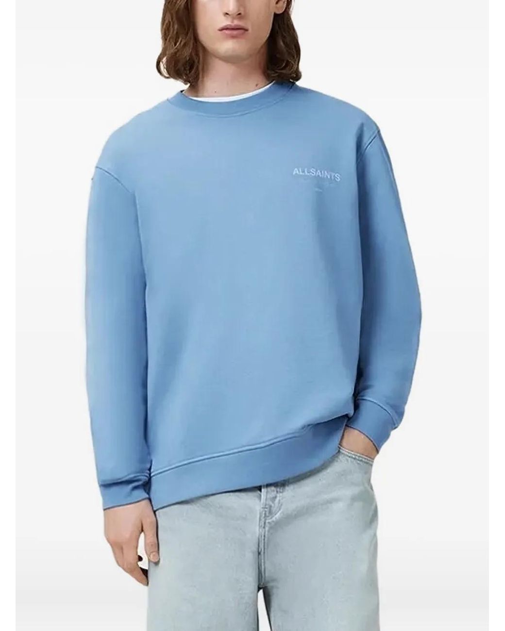 AllSaints Blue Logo-Embroidered Crew Neck Sweatshirt for men