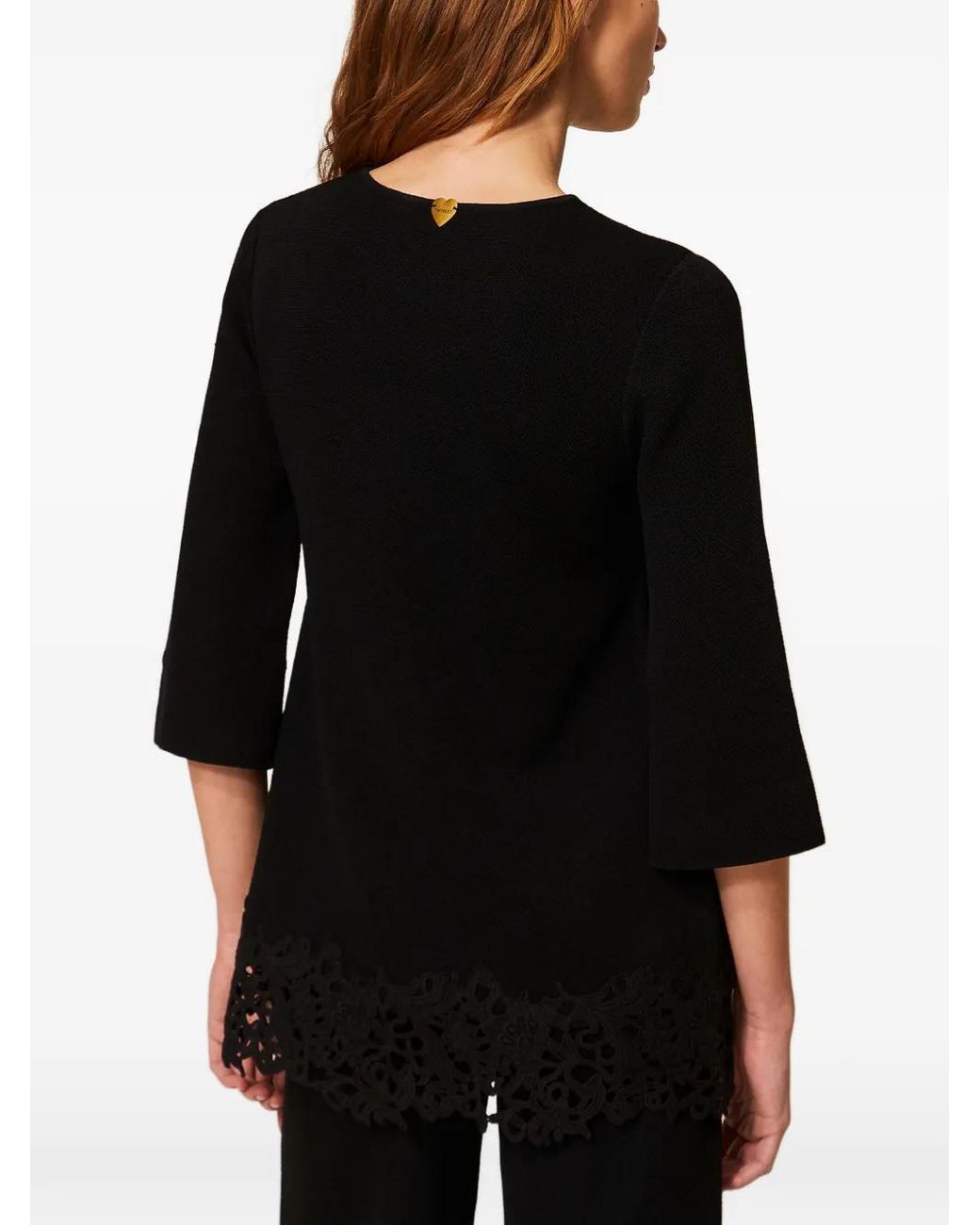 Twinset Black Lace-Hem Quarter-Sleeve Tunic