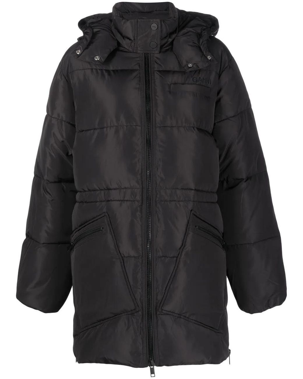 Ganni Gewatteerd Jack Met Capuchon En Logo in het Black