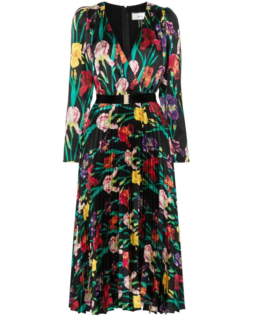Nissa Green Floral-Print Midi Dress