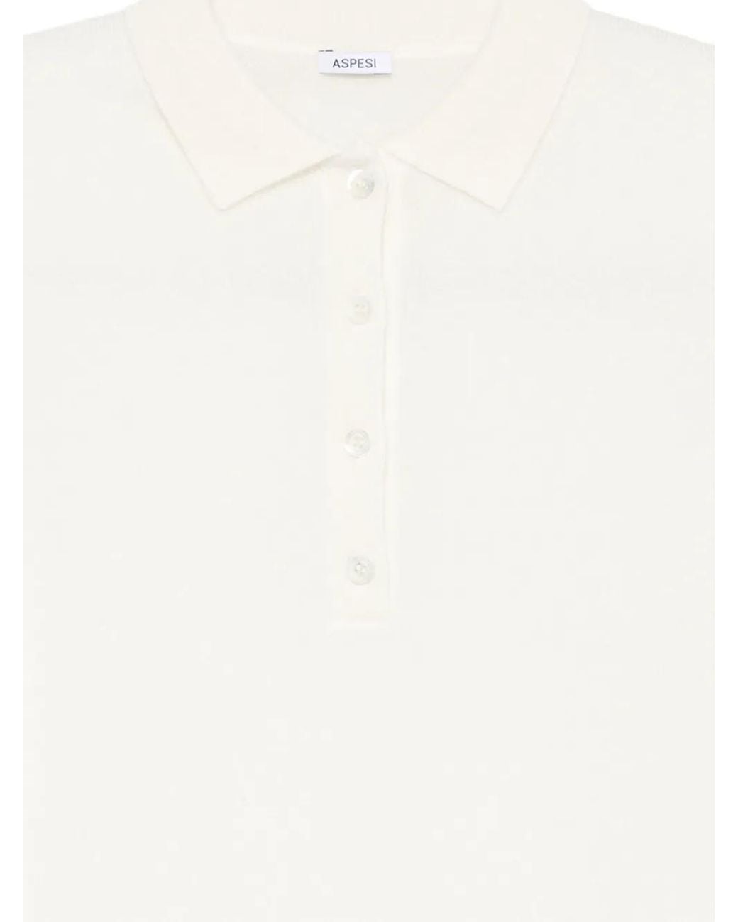 Aspesi White Button-Up Cashmere Polo Top