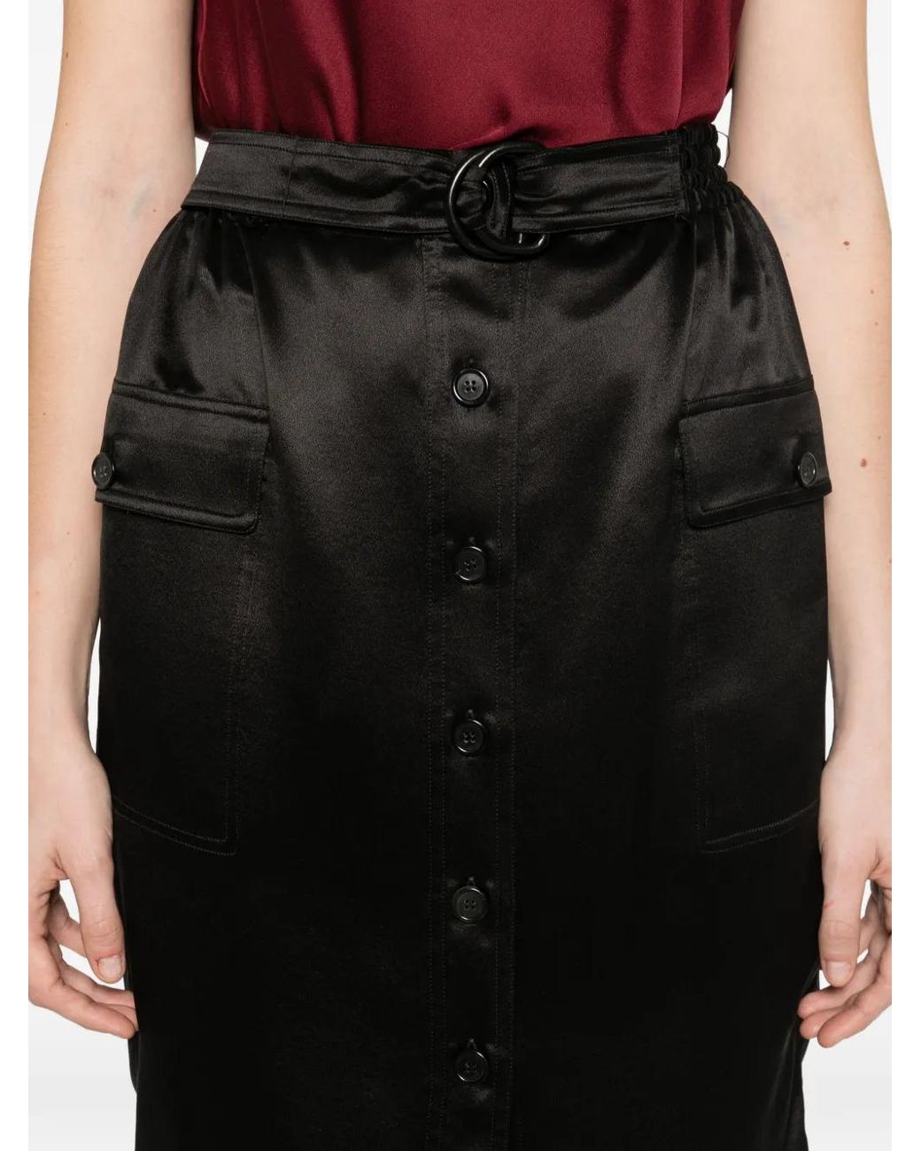 Saint Laurent Black Buttoned Belted Mini Skirt