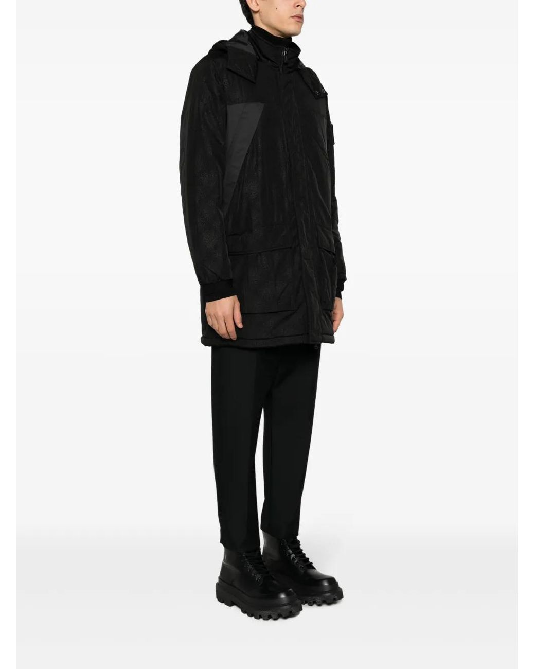 EA7 Black Logo-Patch Hooded Jacket for men