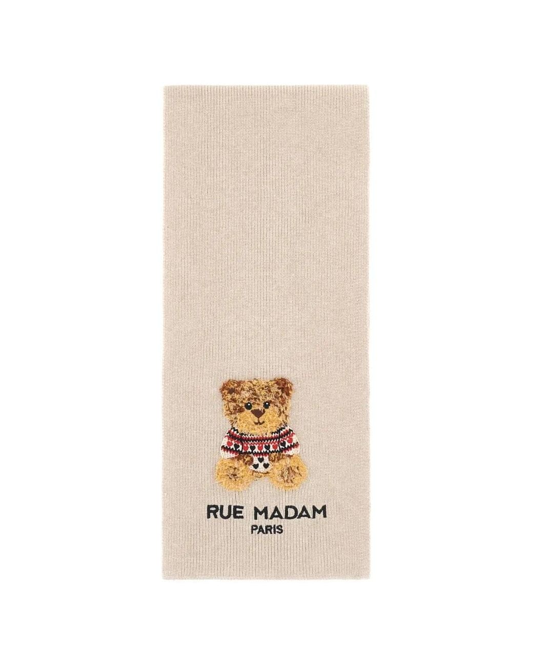 RUE MADAM PARIS White Teddy-Patch Logo-Embroidered Scarf
