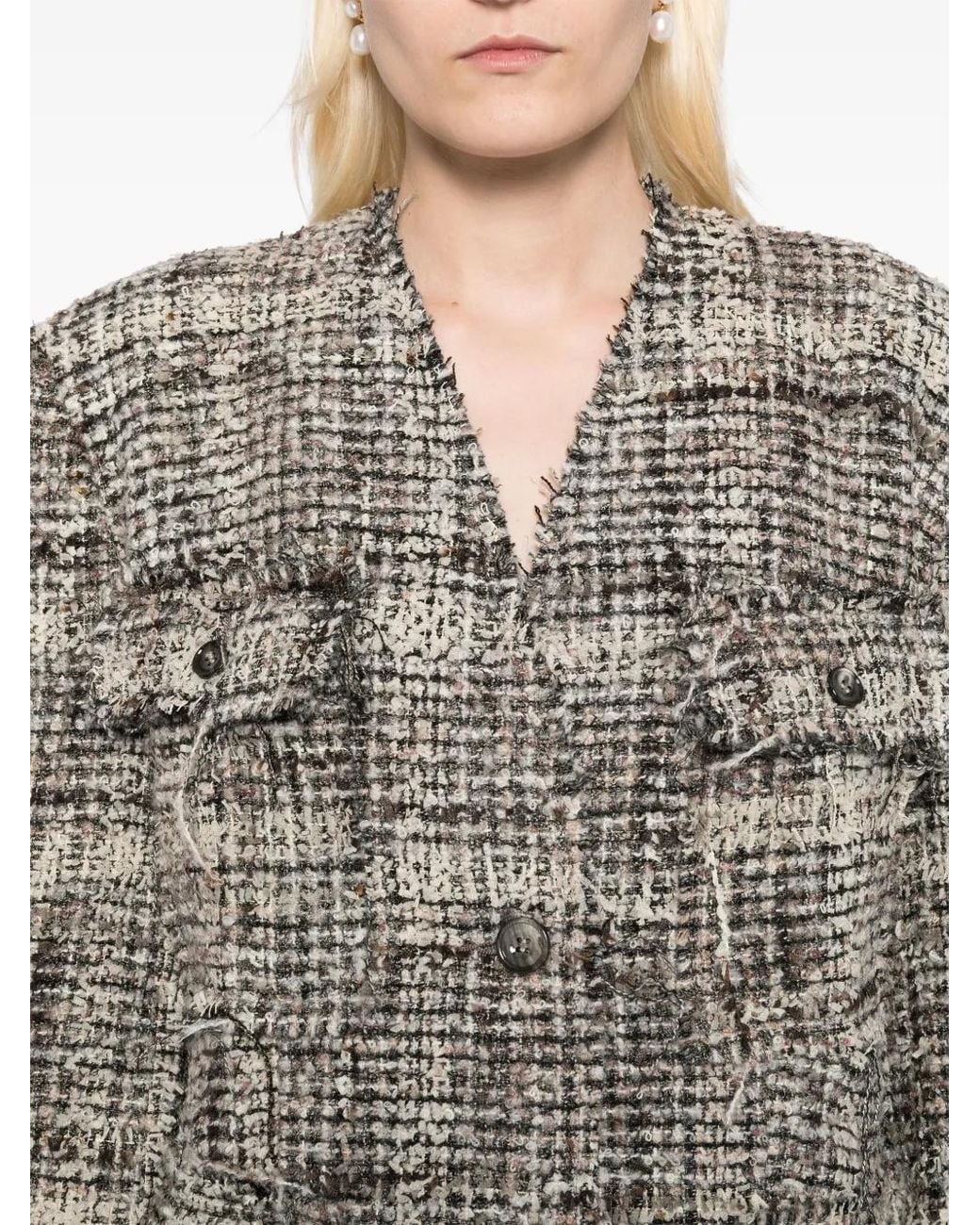JNBY Gray V-Neck Tweed Jacket