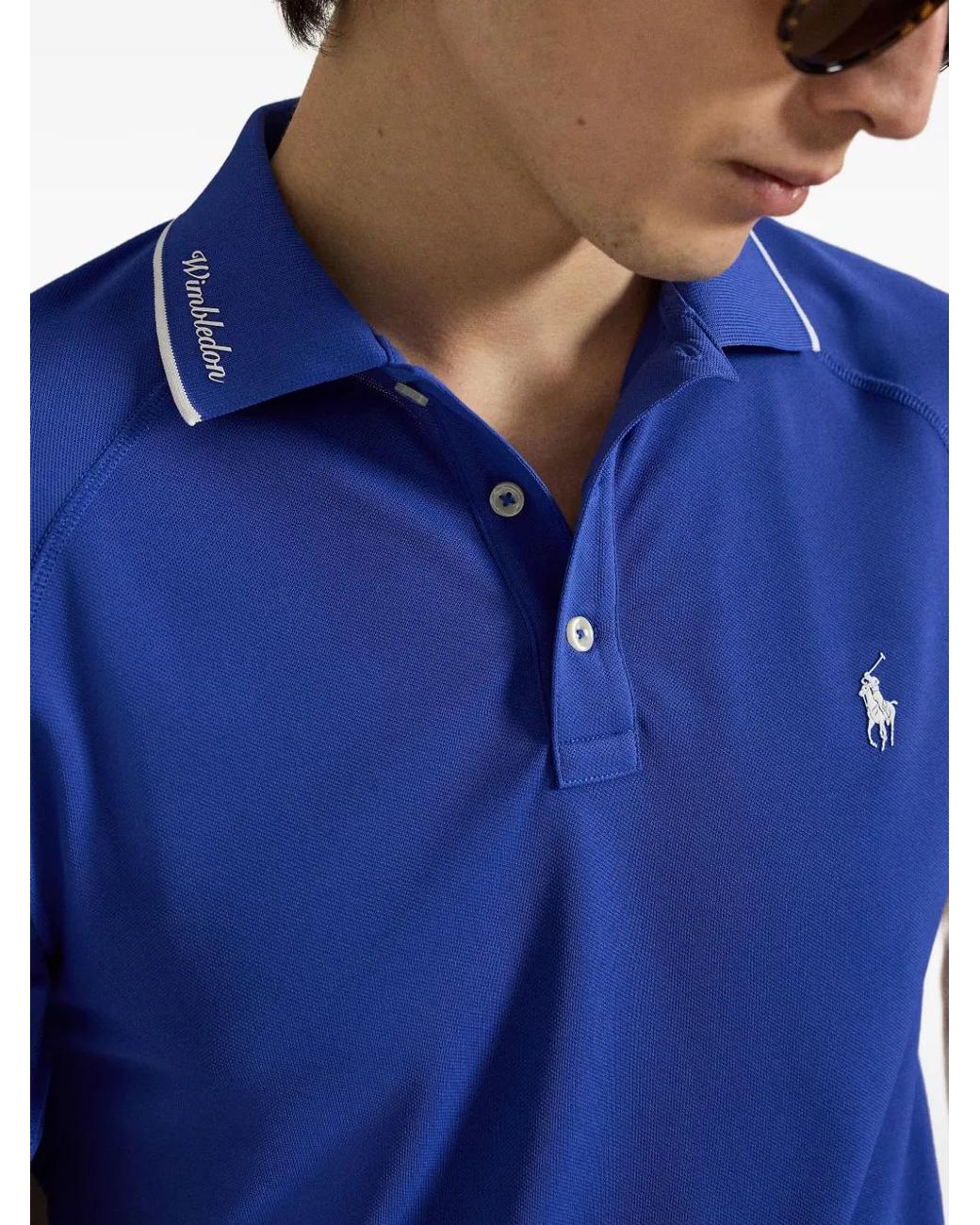 Polo Ralph Lauren Blue Striped-Trim Logo Polo Shirt for men