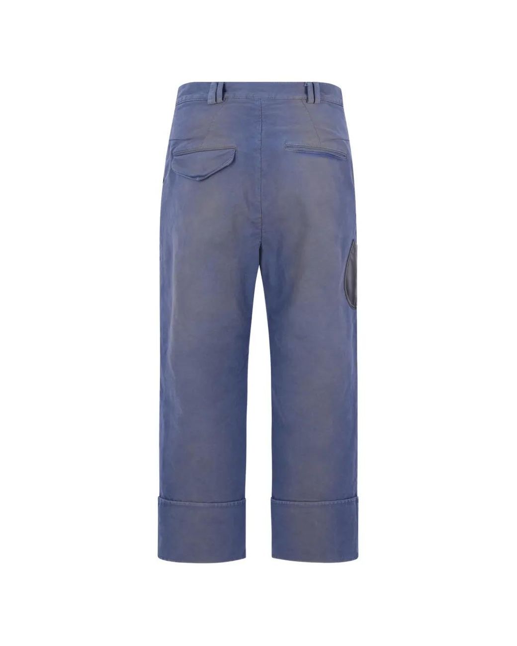 NAMACHEKO Blue Leather-Patch Turn-Up Trousers for men