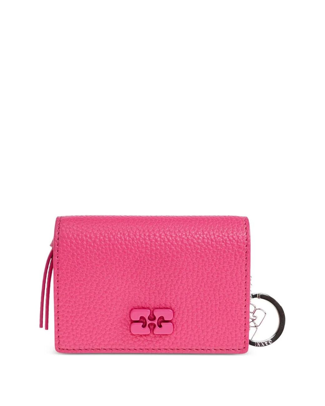 Ganni Pink Textured Logo Keyring