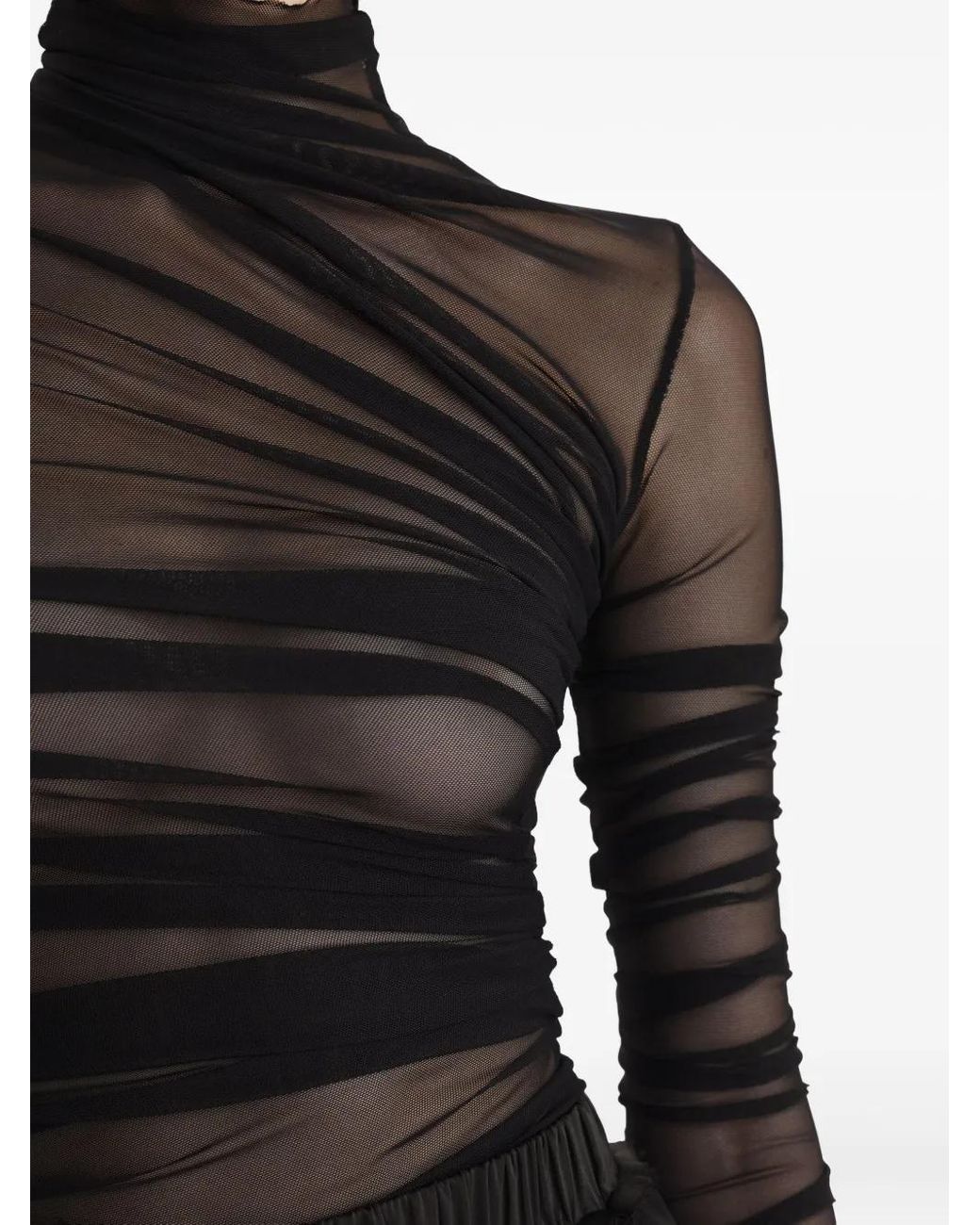 2310 STUDIO Black Draped Mesh Top