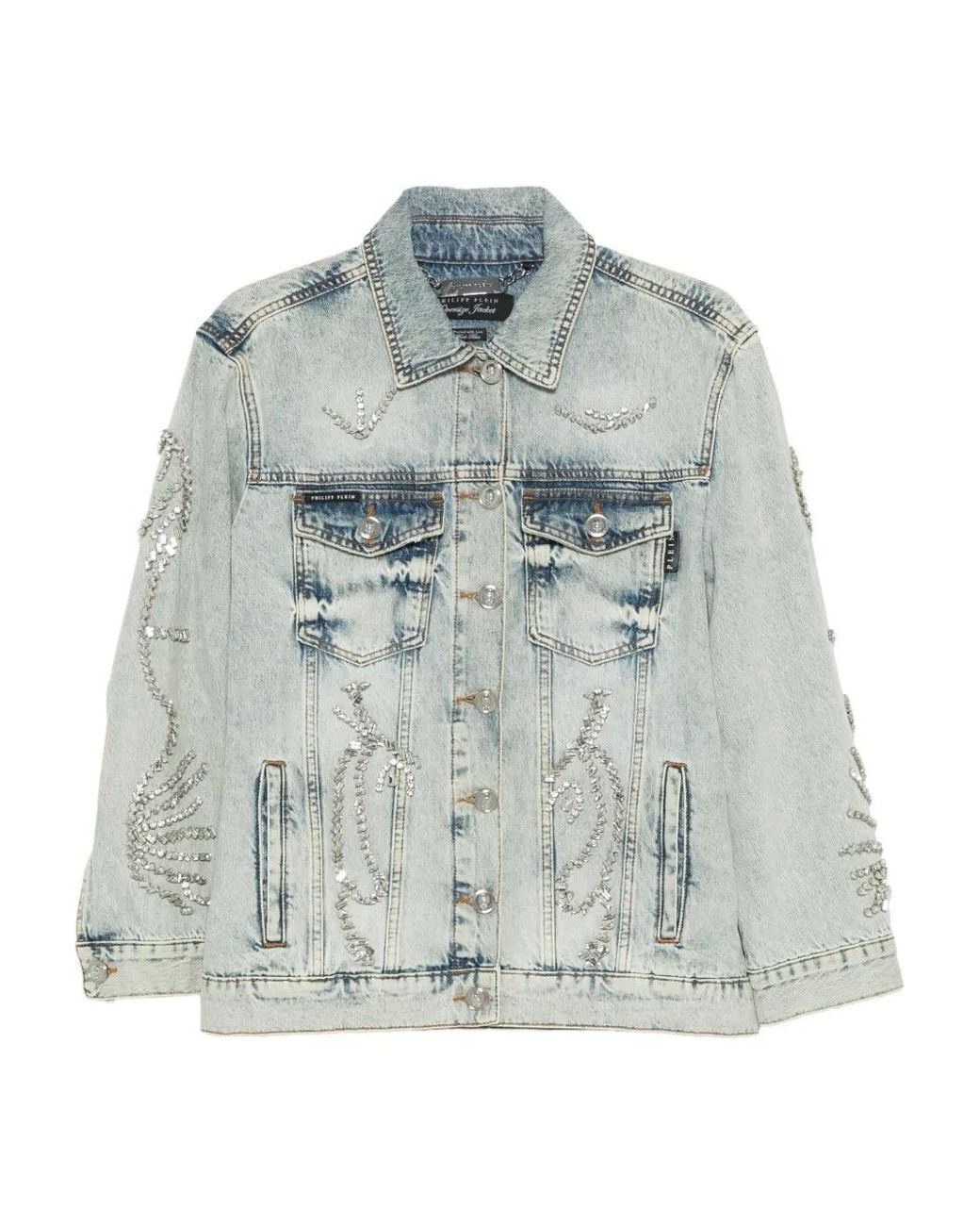 Philipp Plein Blue Crystal-Embellished Denim Jacket