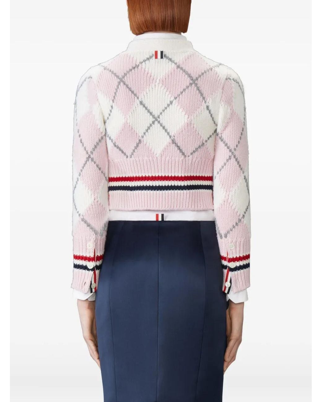 Thom Browne Pink Argyle-Intarsia Merino-Wool Shrunken Cardigan