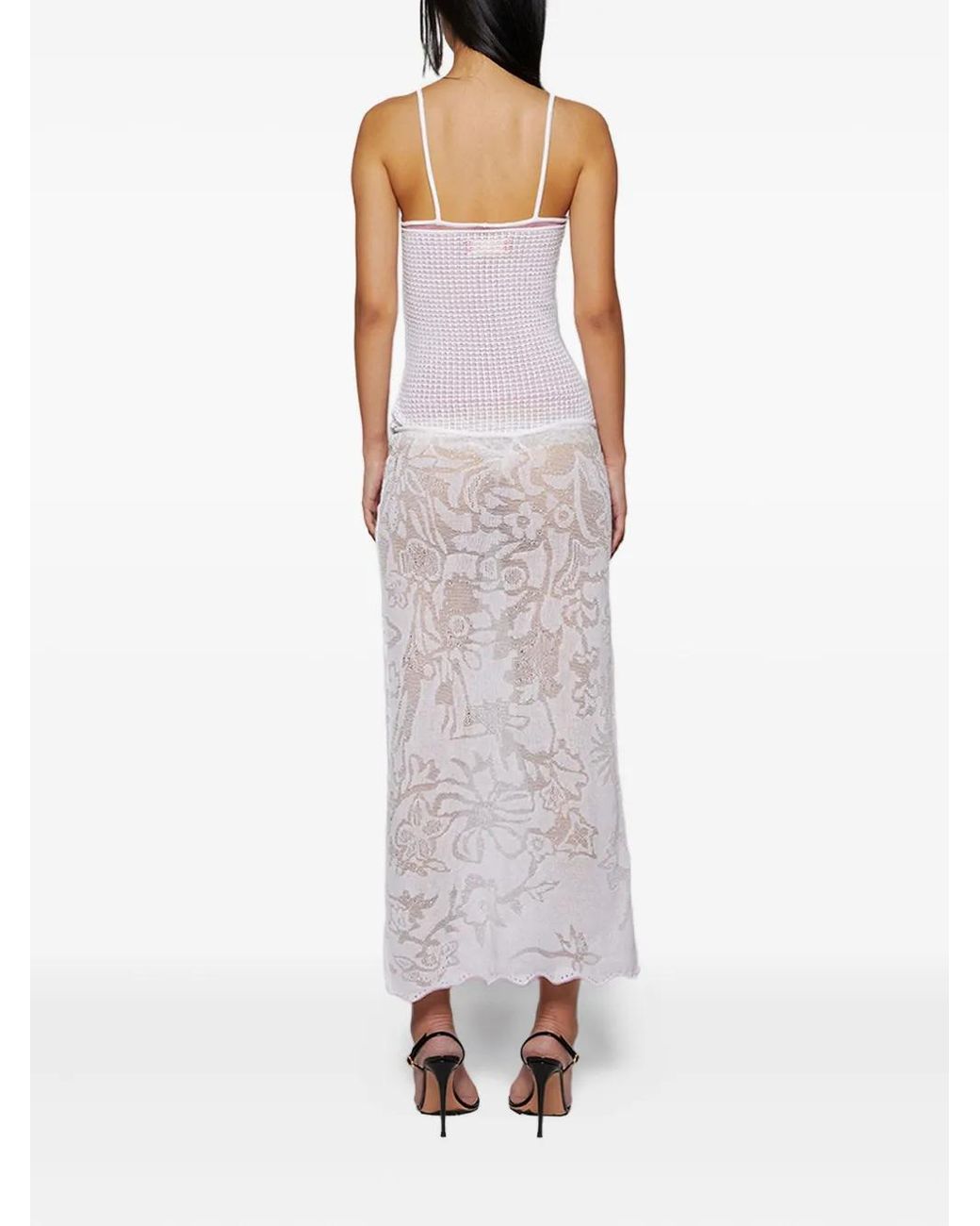 Roberta Einer White Lace-Detailing Midi Dress