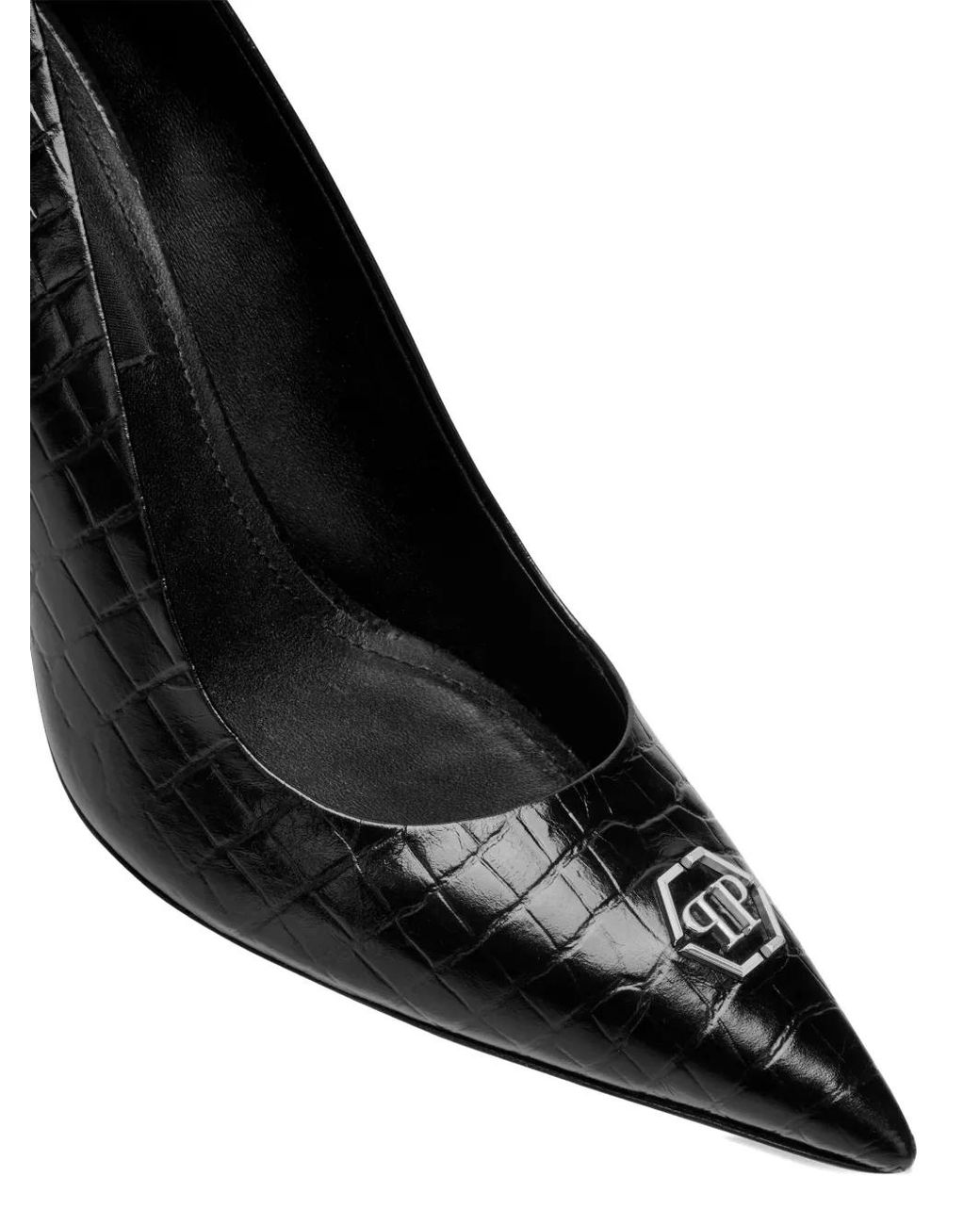 Philipp Plein Black Escarpins Effet Peau De Croco À Logo