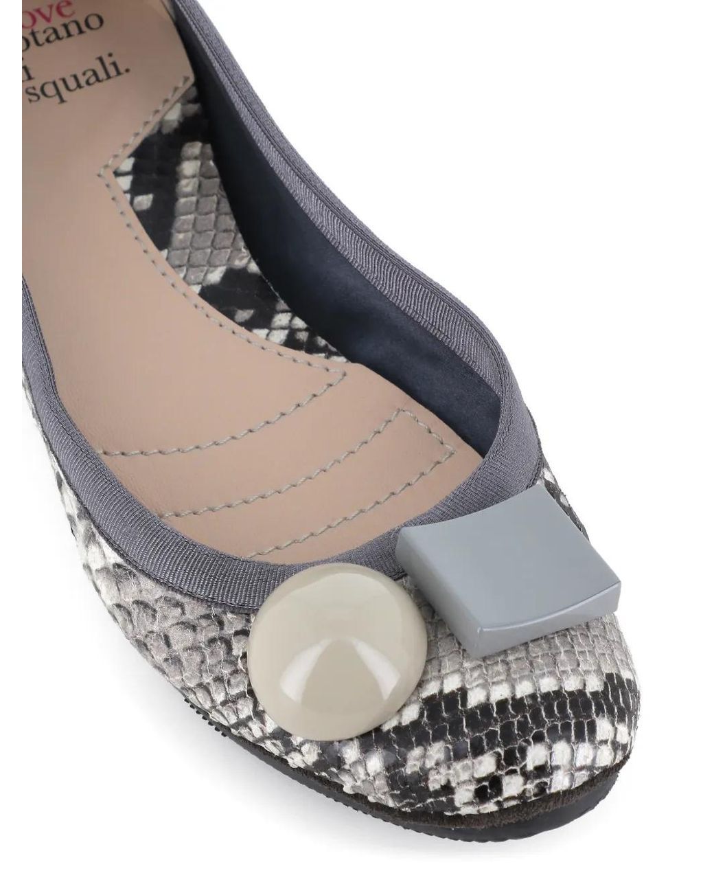 Dove Nuotano Gli Squali Gray Becky Snake-Print Appliqué Ballet Flats