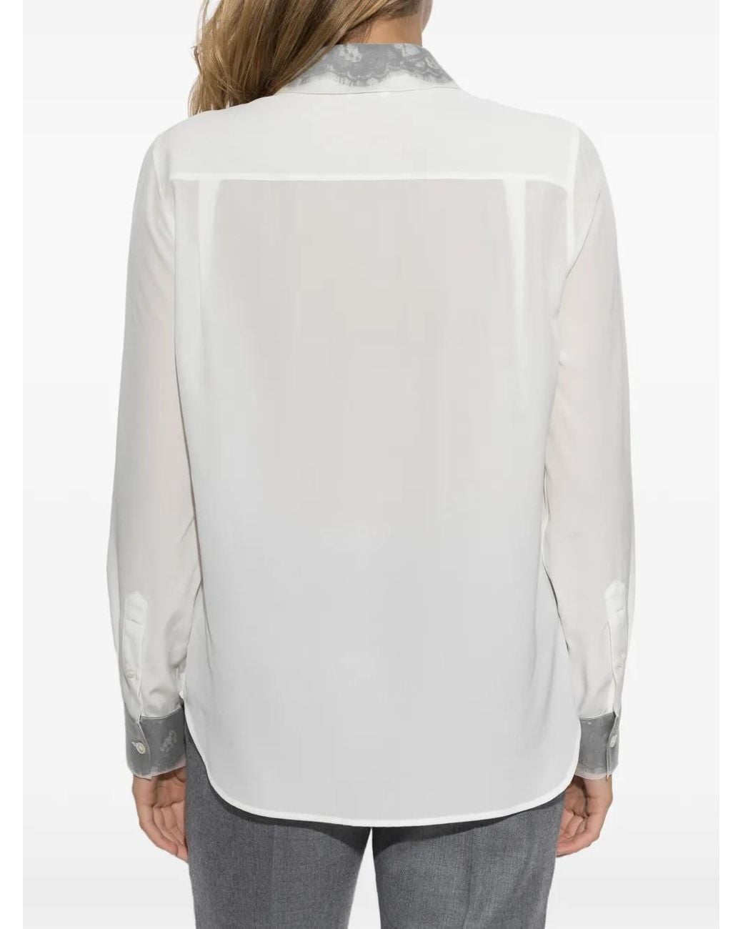 McQueen White Floral-Lace Detailed Shirt