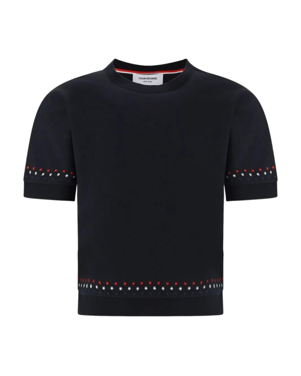 Thom Browne Black Snowflake-Embroidery Crew-Neck T-Shirt