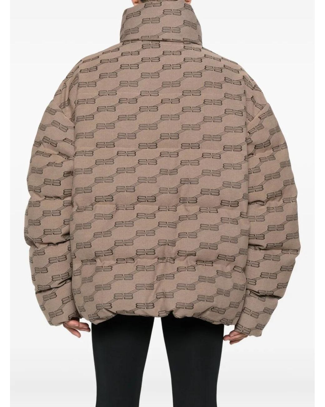 Balenciaga Brown Logo-Pattern Quilted Padded Jacket for men