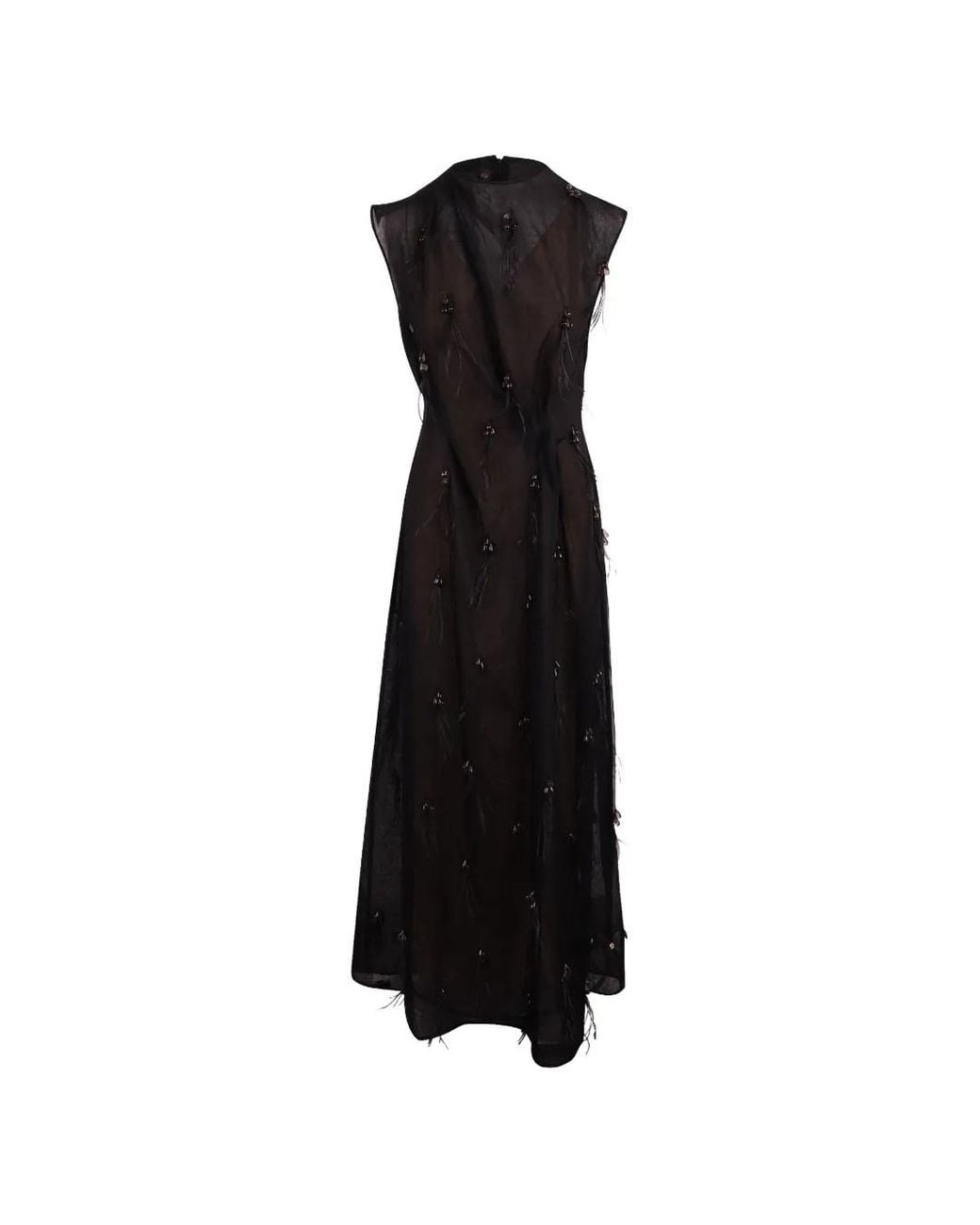 GIUSEPPE DI MORABITO Black Feather-Embellished Bead-Embellished Maxi Dress