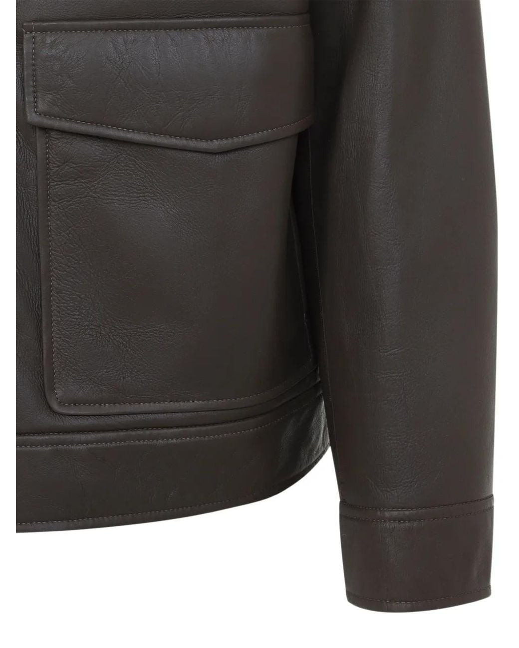 Yves Salomon Gray Shearling Collar Leather Jacket for men