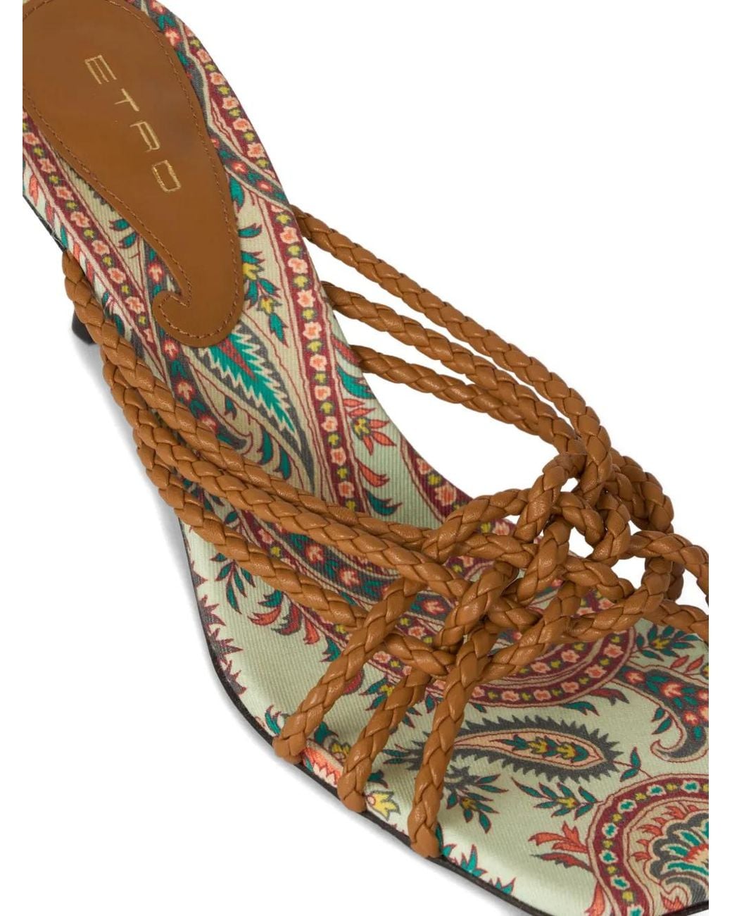 Etro Brown Woven Leather Kitten-Heeled Sandals