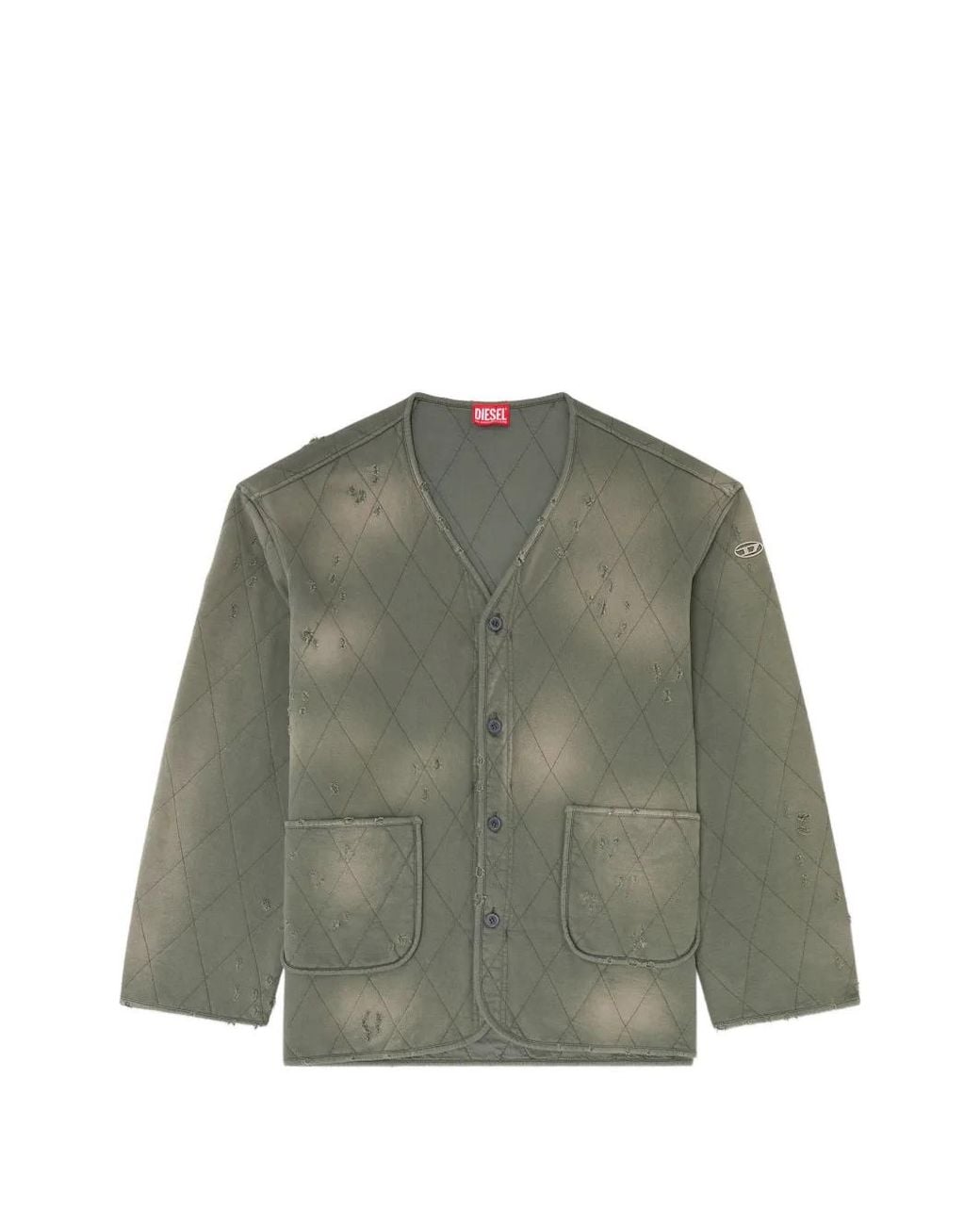 DIESEL Green Distressed Quilted Liner Jacket for men