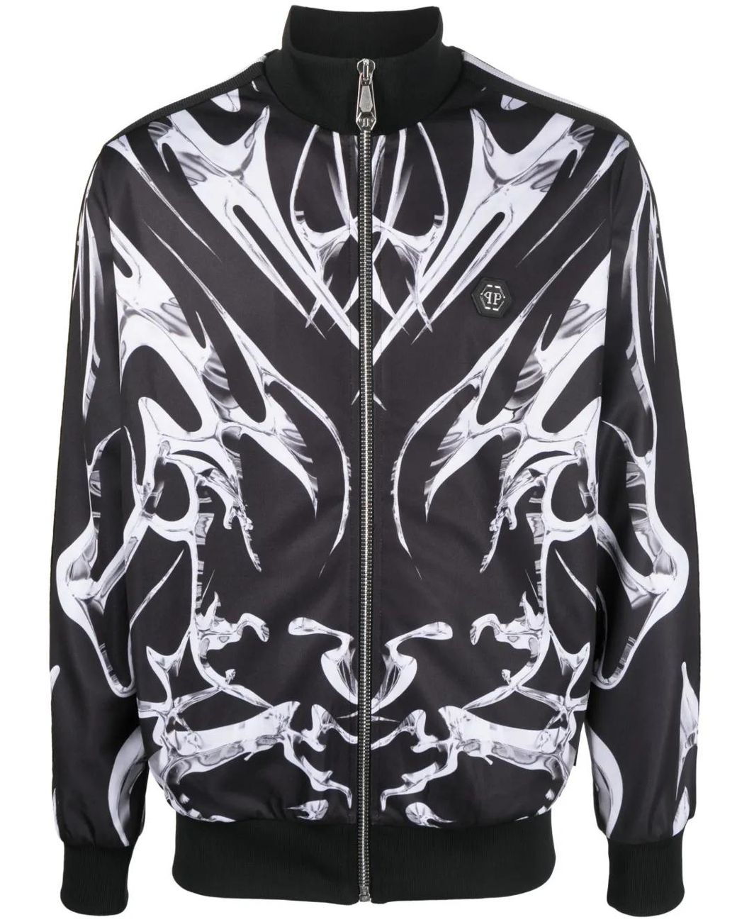 Philipp Plein Gray Graphic-Print Zip-Up Jacket for men