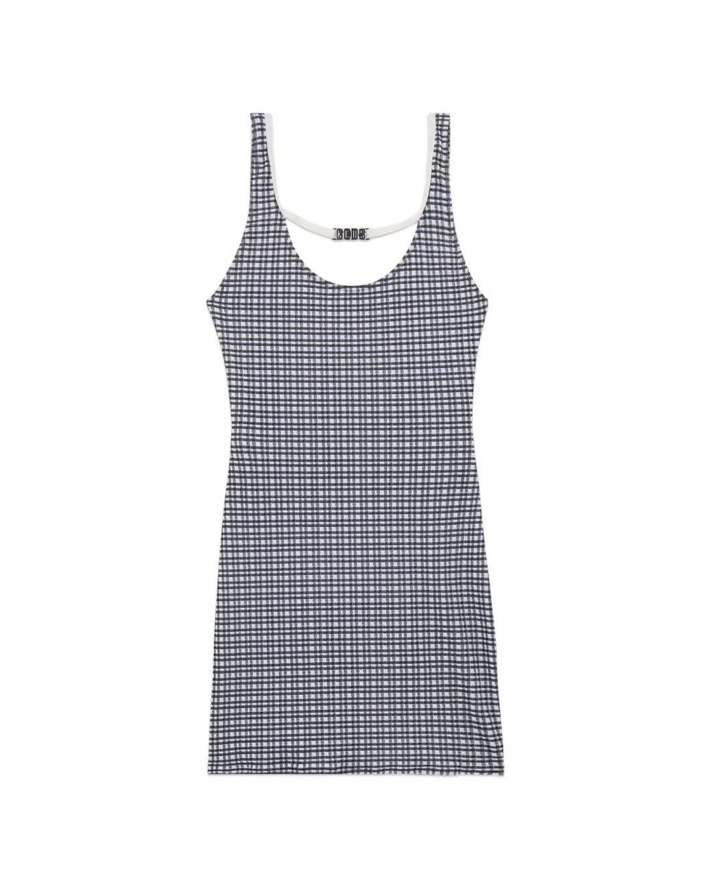 Gcds Gray Gingham-Pattern Mini Dress