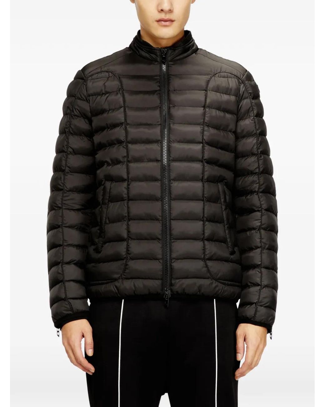 DIESEL Black Quilted Mock Neck Jacket for men