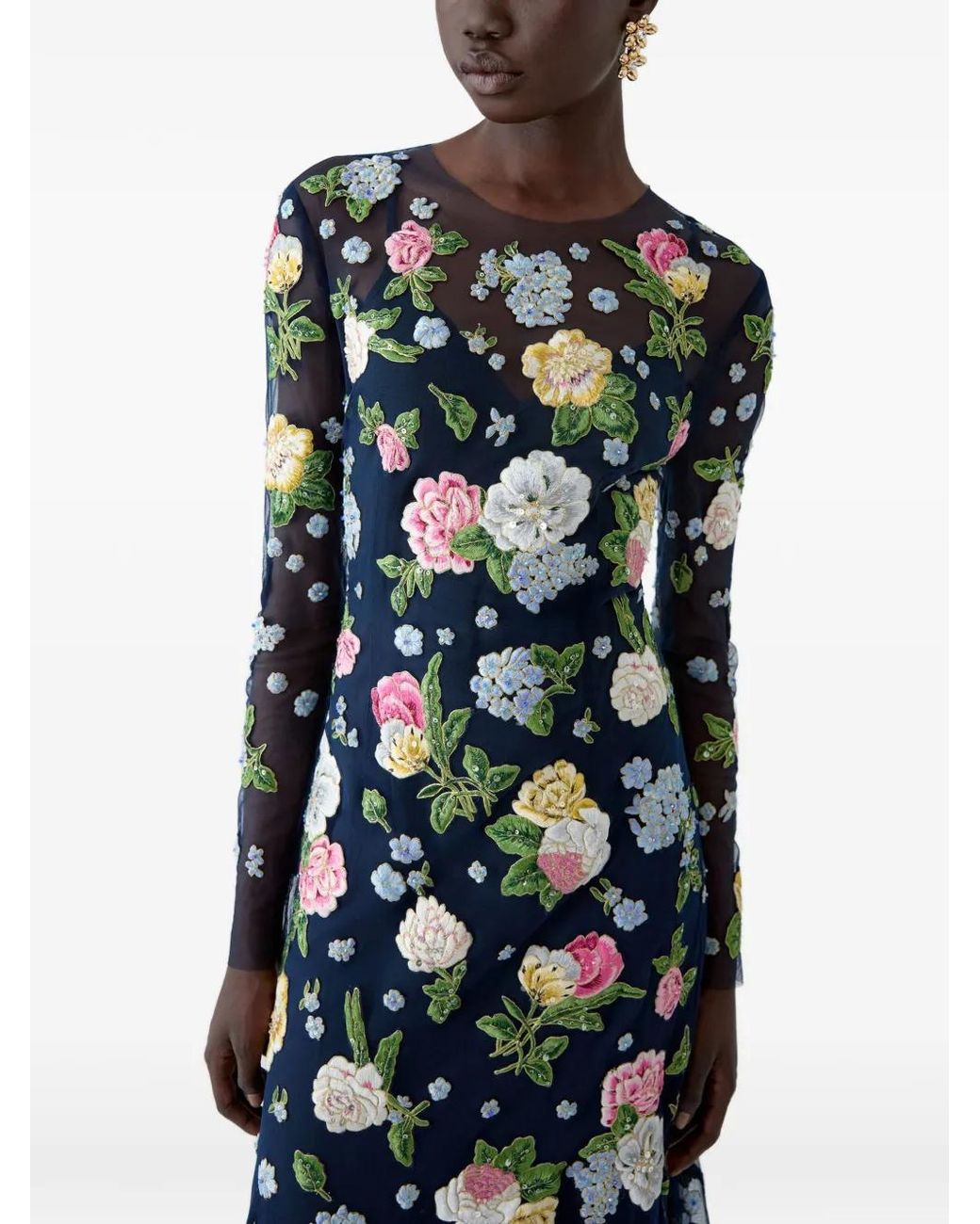 Carolina Herrera White Floral-Embroidered Maxi Dress
