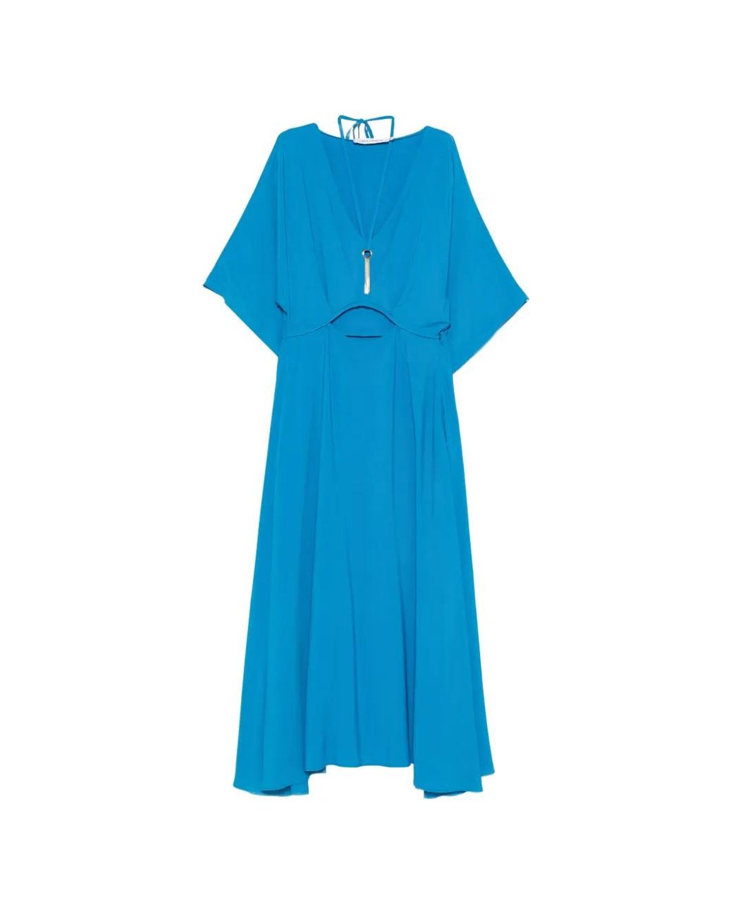 SIMONA CORSELLINI Blue Robe Mi-Longue À Détails De Découpes Et Col V