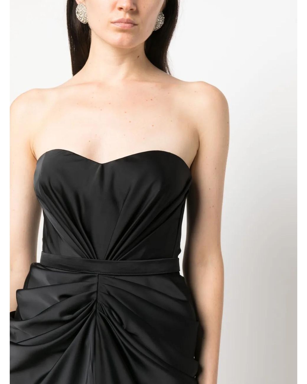 Ana Radu Black Strapless Draped Maxi Dress