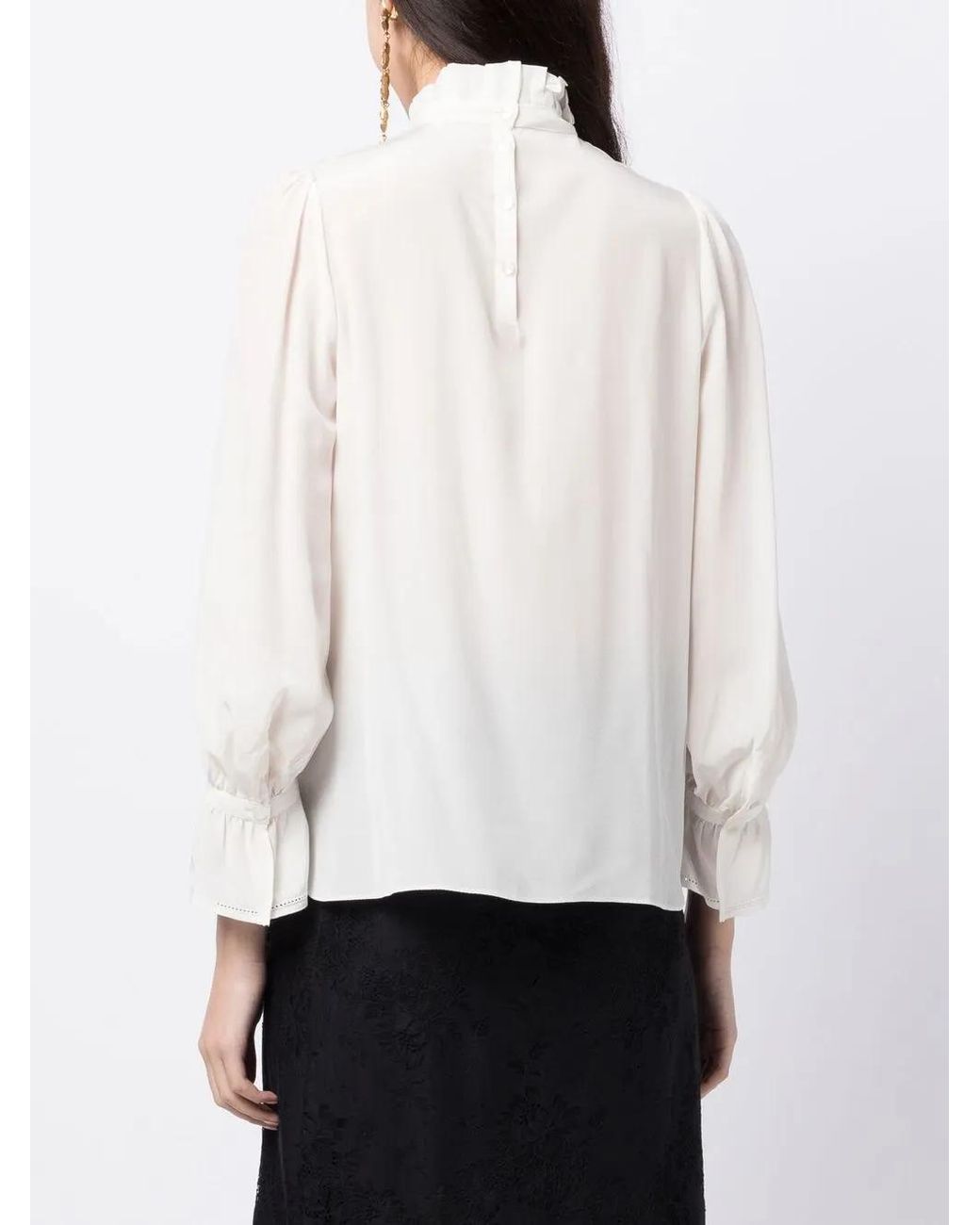 Shiatzy Chen White Floral-Appliqué Crop-Sleeve Blouse