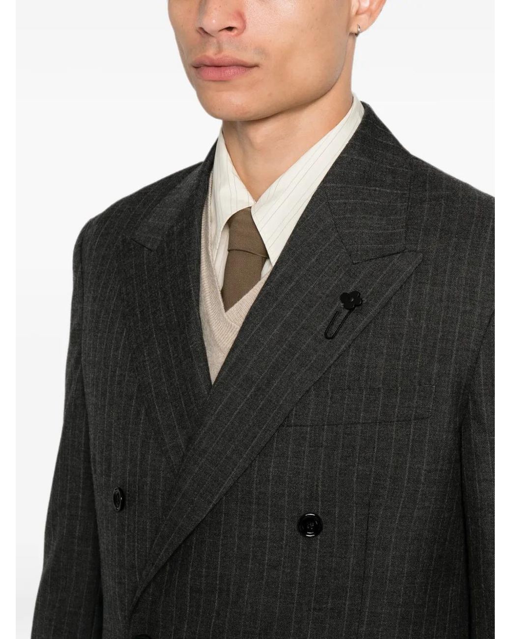 Lardini Black Pinstripe-Pattern Double-Breasted Blazer for men