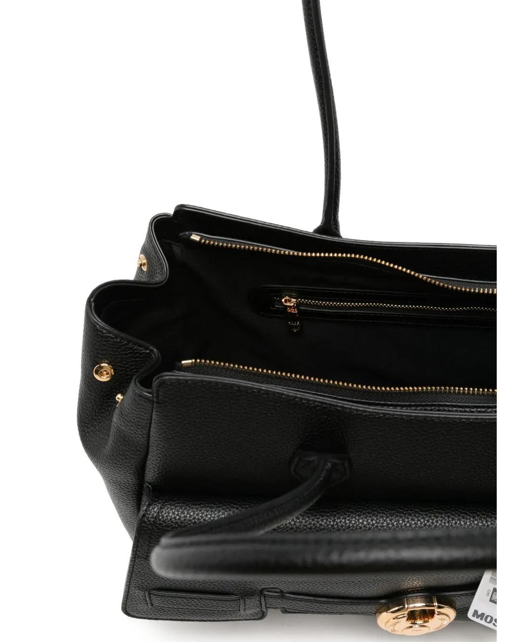 Love Moschino Black Padlock-Detail Pebbled-Leather Tote Bag