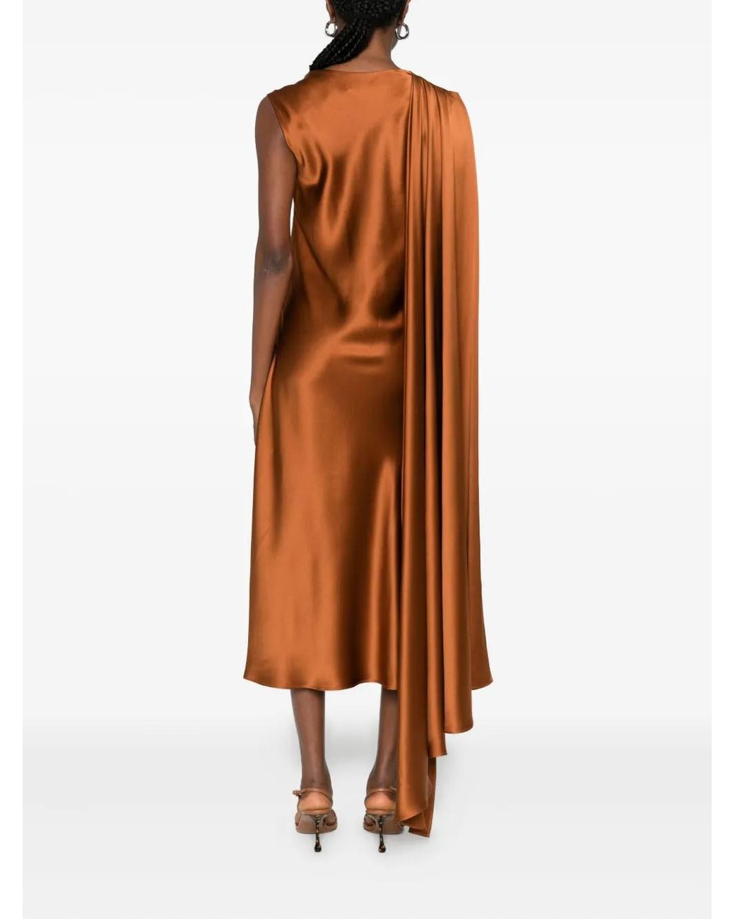 Max Mara Brown Draped Silk Midi Dress