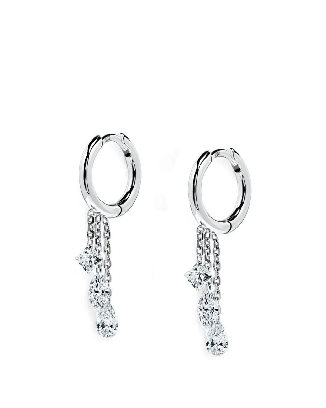 SOLO for Diamonds White Diamond-Embellished Drop Hoop Earrings