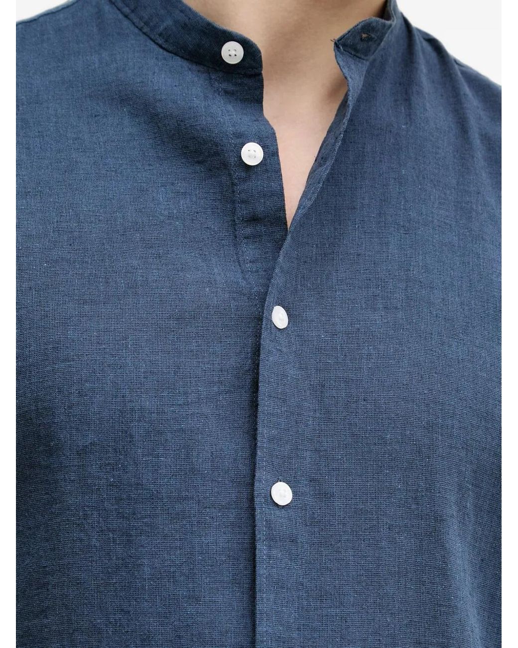 Lindbergh Blue Band-Collar Long-Sleeve Shirt for men